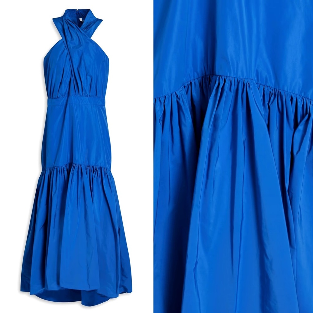 Veronica Beard Radley Asymmetrical Blue Sleeveless Taffeta Maxi Formal Dress